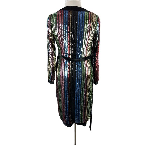 Lulu's Pretty Prismatic Rainbow Striped Sequin Midi Robe Dress TS Era's Style S - Picture 11 of 15